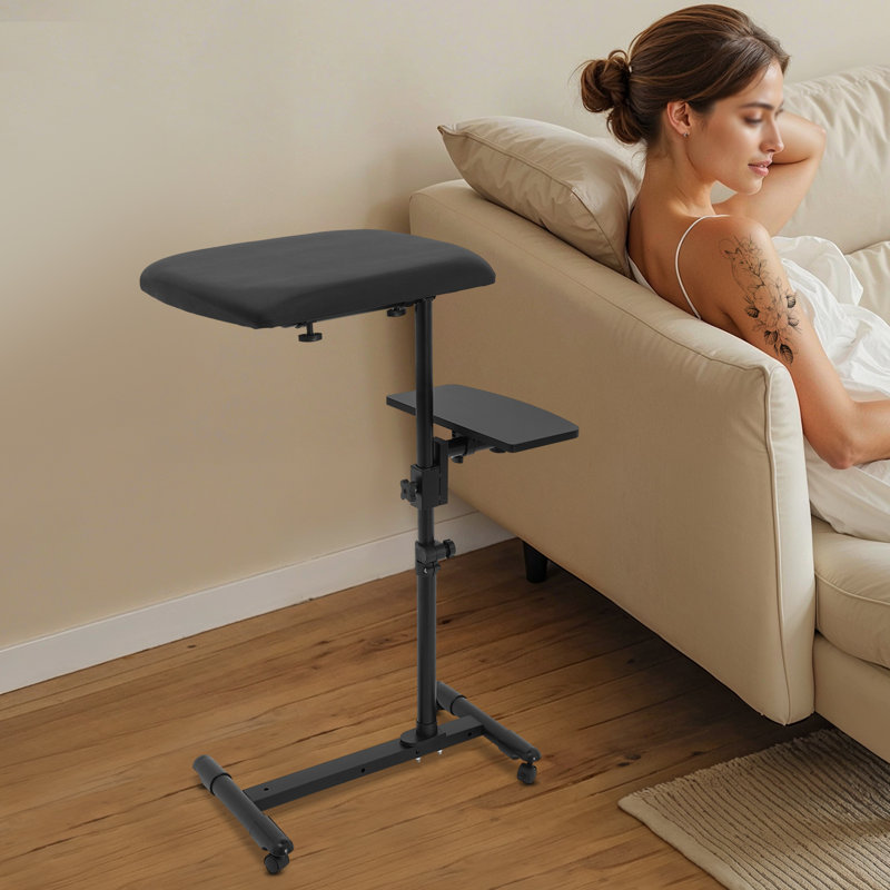 Adjustable Height Utility Cart with Arm Rest & Storage Tray, Rolling Ergonomic Support Station for Salon, Spa & Craft, Lockable Wheels, Black (24.4-35.4")