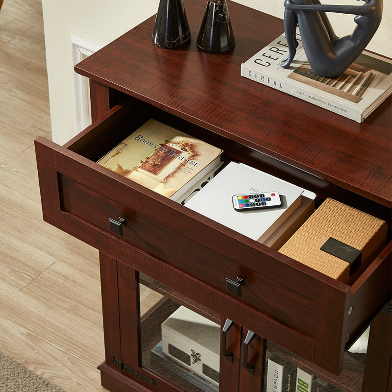 Élégante petite armoire avec lumières DEL - Petit buffet peu encombrant avec tablette réglable, portes en verre et tiroir - Rangement de cuisine moderne pour le café, les tasses et les essentiels