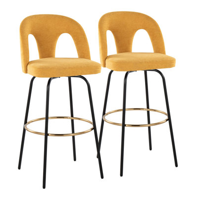 Barstool With Swivel In Metal And Fabric With Round Metal Footrest - Set Of 2