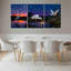 Ensemble de 3 tableaux sur toile tendue représentant un héron blanc au coucher du soleil-118906964