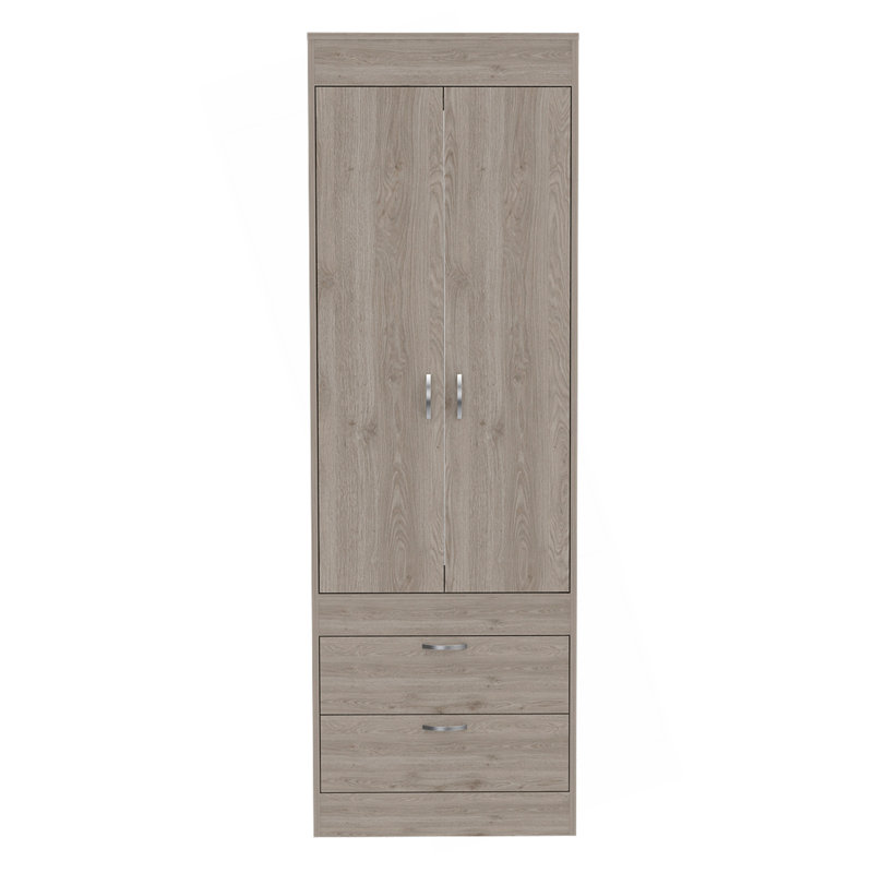 Armoire, porte double, 2 tiroirs, tringle, Gris clair
