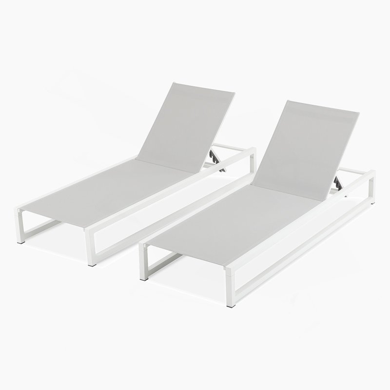 Chaise longue d'extérieur réglable à 5 niveaux 2 pièces, structure en aluminium durable et filet de polyester enduit de PVC, pour le patio / la piscine