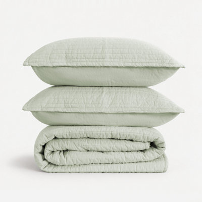 100% French Linen Channel Quilted Breathable Quilt Set With Shams