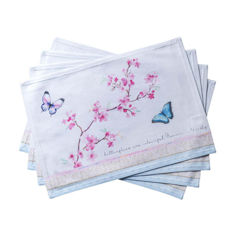 Blossom in Spring Cotton Butterfly Print Rectangle Placemats Set