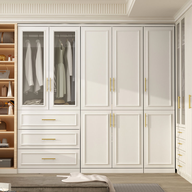 Radmil Armoire: 8-Door White Wardrobe with Gold Handles