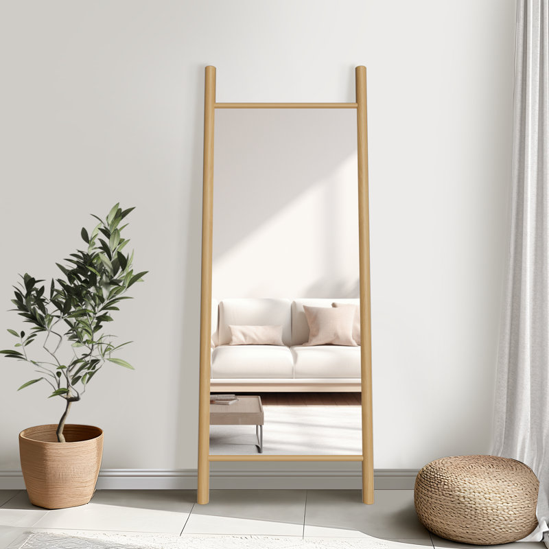 Merienne Wood Dowel Floor Mirror Wall Mirror, 63" x 24", Natural Wood