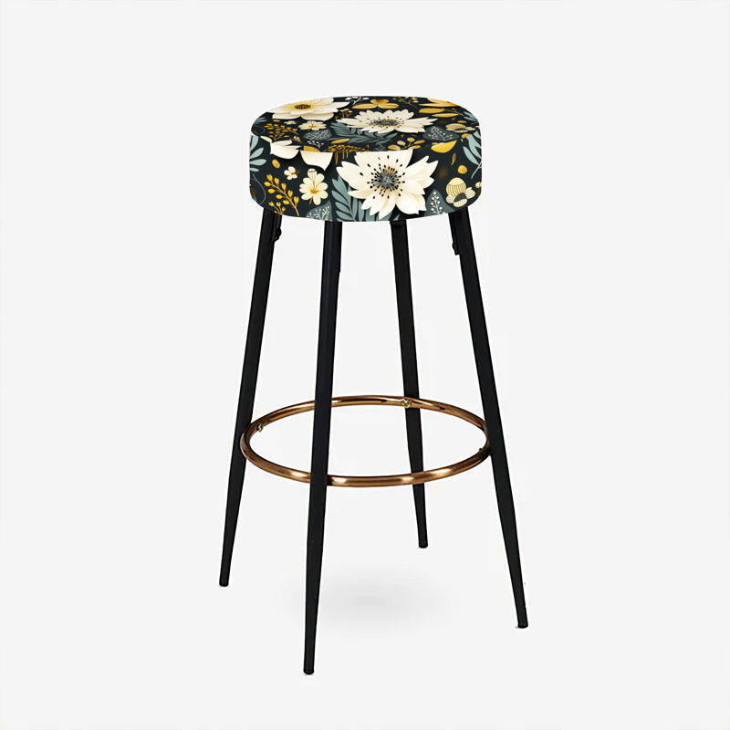 Ensemble de 2 tabourets de bar à motif floral beige et vert Nostalgia