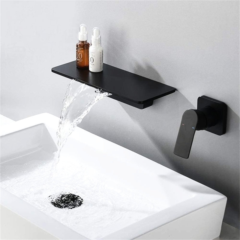 Matte Black Waterfall Bathroom Sink Faucet - Brass, Single For Effortless Water Temperature & Flow Regulation, Tidy Installation Design In Smooth Adjustment, Space Saving