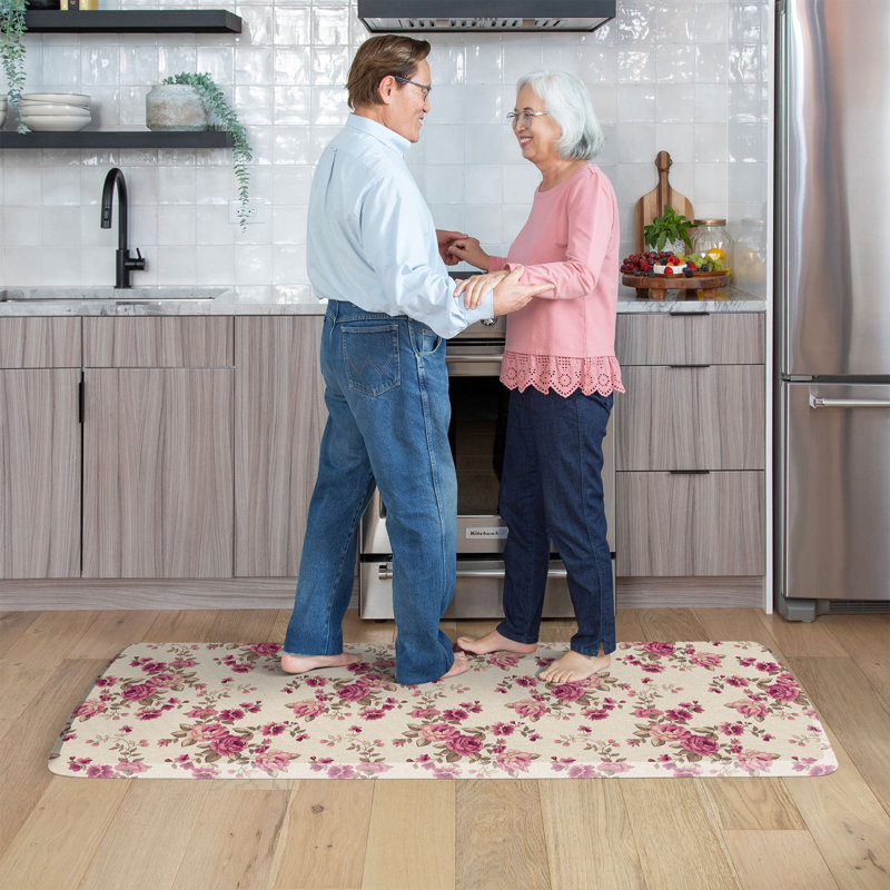 Anti-Fatigue Kitchen Comfort Mat, English Garden Rose Pattern In Linen, Tapis de couloir 2 pi 6 po x 6 pi, Rose héritage
