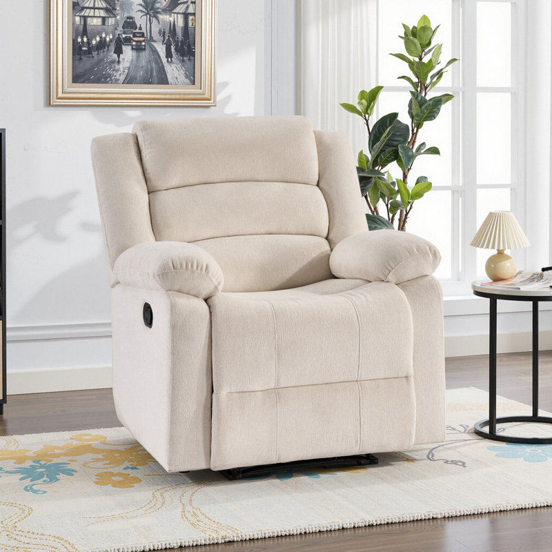 Jerneshia 38'' Wide Modern Overstuffed and Soft Manual Recliner, Beige
