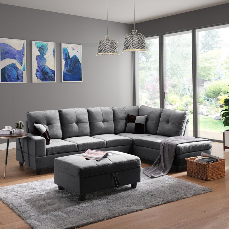 Right Chaise Sofa Set With Storage Ottoman