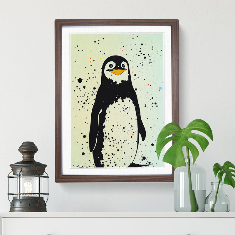 Penguin Graffiti No.7 - Wall Art, Walnut Picture Frame, White, 64cm H x 46cm W