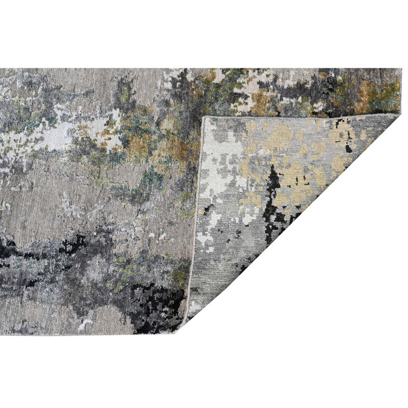 Abstract Area Rug in Black/Gray/Green/Brown, Runner 2'6" x 10'