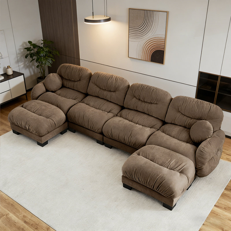 Canapé modulaire en U en chenille 4 places avec 2 repose-pieds, Brun