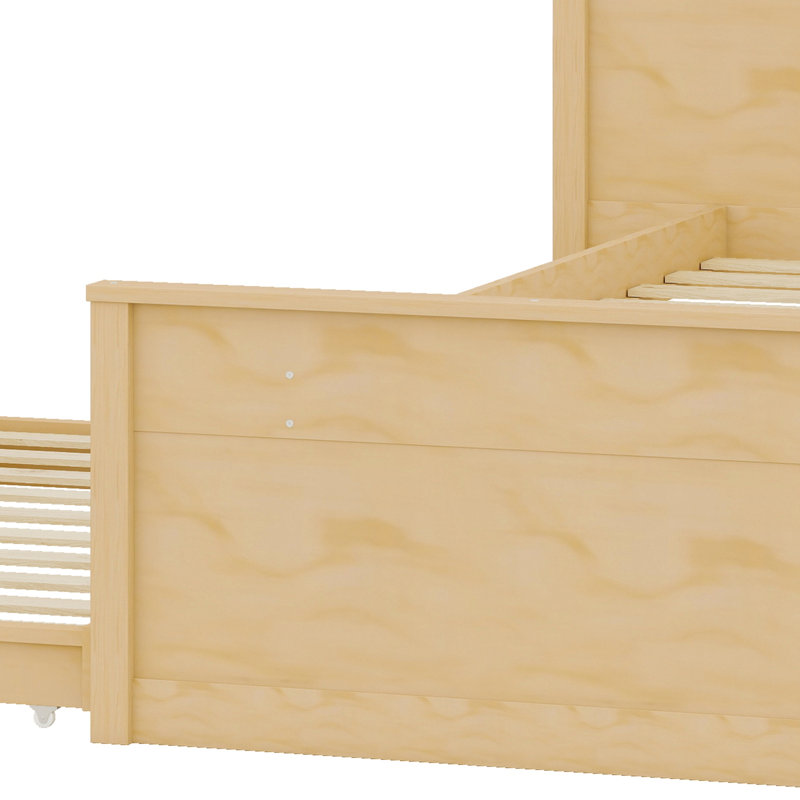 Lit plateforme en bois avec lit gigogne et rangement peu encombrant, Naturel