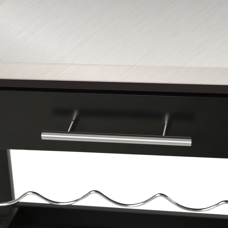 Chariot pour îlot de cuisine avec tiroir et support à vin - Plateau en acier inoxydable, chariot à roulettes pour rangement compact de style moderne