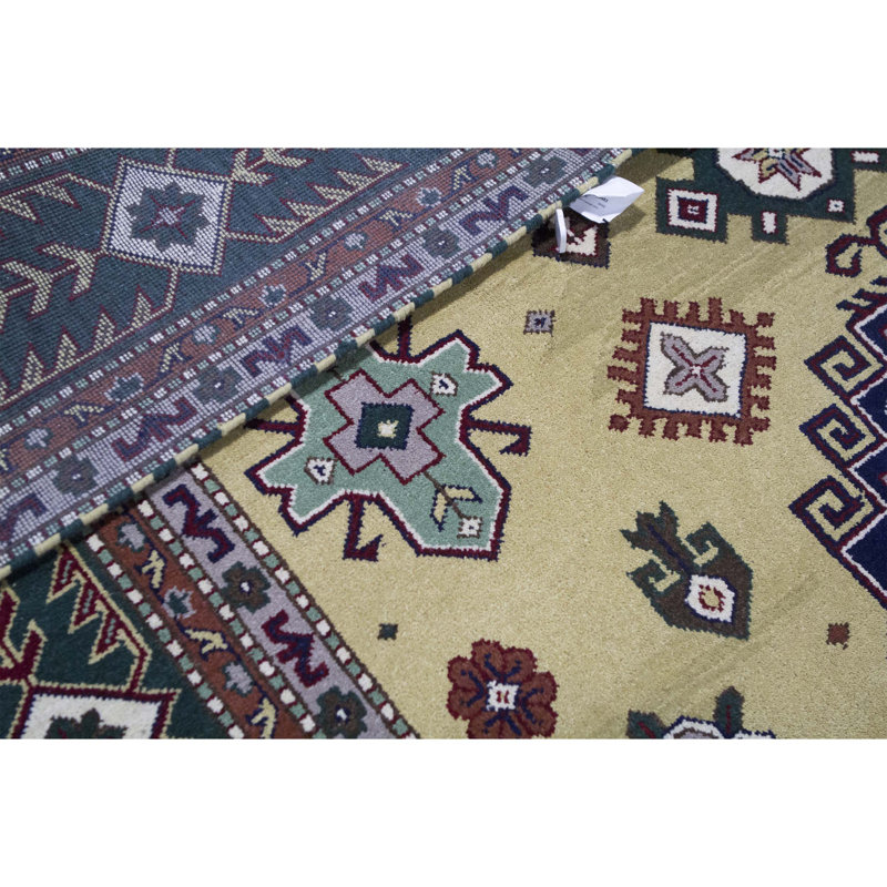 Tapis doré et vert noué à la main de haute qualité