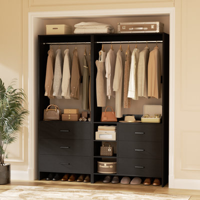 53.2'' Closet System with Wooden Drawers and Hanging Rods