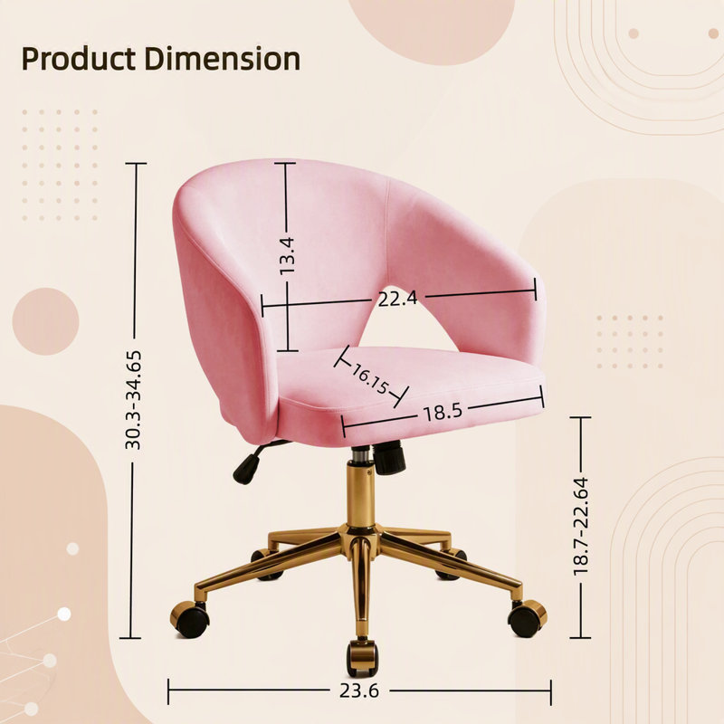 Chaise de bureau ajustable, pour la maison ou la chambre, chaise pivotante ergonomique, dossier inclinable, confortable pour une utilisation prolongée, base dorée, rose