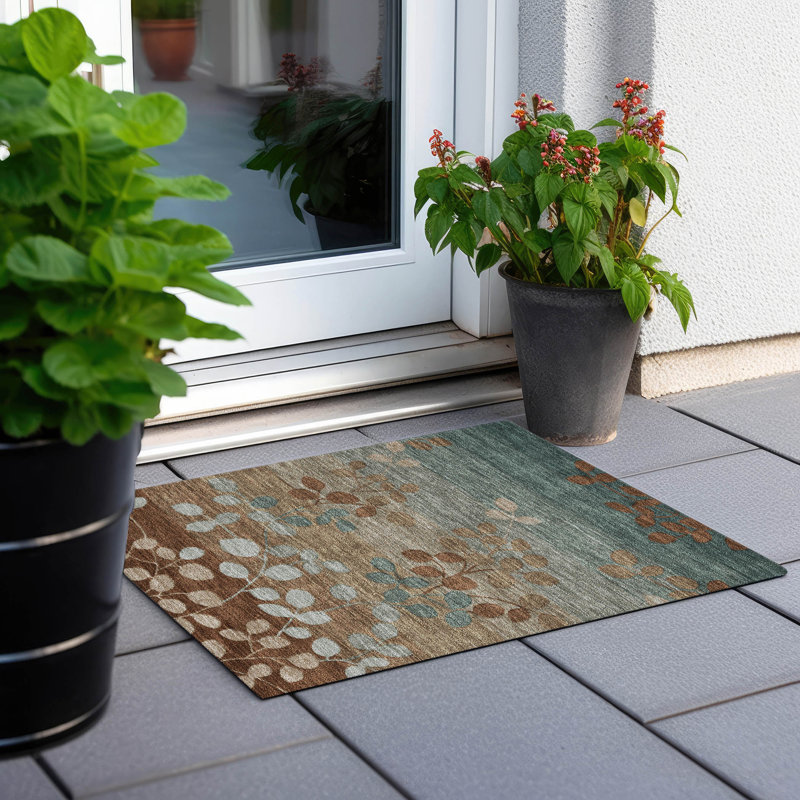 Machine Washable Indoor/Outdoor Xhevrie Mocha Rug, Rectangle 1'8" x 2'6"