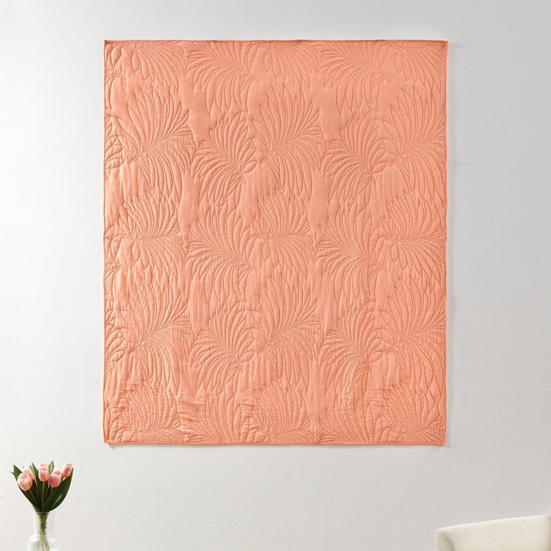 Palm Coast Coral and White Reversible Cotton Throw Blanket