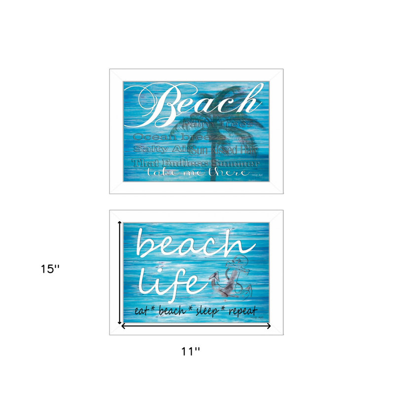 Ensemble de deux reproductions d'art sur la plage, Cadre blanc