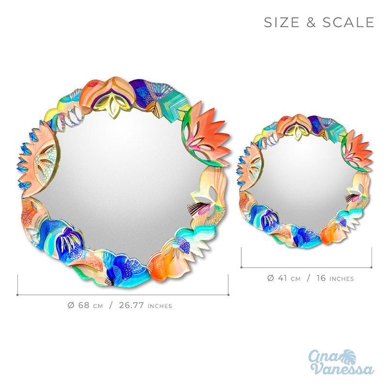 Flat Wall Mirror, 26.77" H x 26.77" W, Glass effect Multicolor 