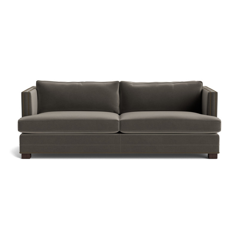 Keaton With Nails 84 Sofa, Java, Performance Velvet - Graphite, Antique Brass