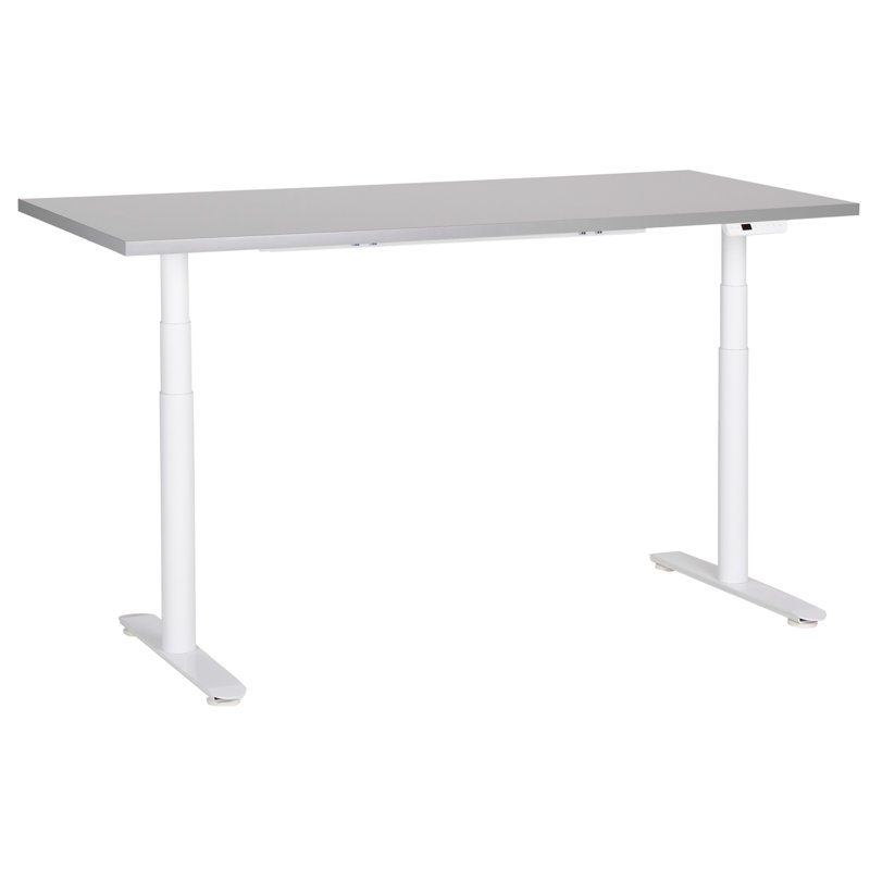 Garrey Adjustable Metal Base Standing Desk, White, Grey, 132cm H x 160cm W x 72cm D