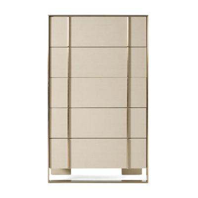 Calliann - Commode chagrin beige moderne et laiton brossé