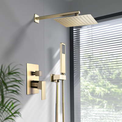 Aquaterior Shower Faucet Set Wall Mount Concealed Mixer Valve Rain Shower Gold