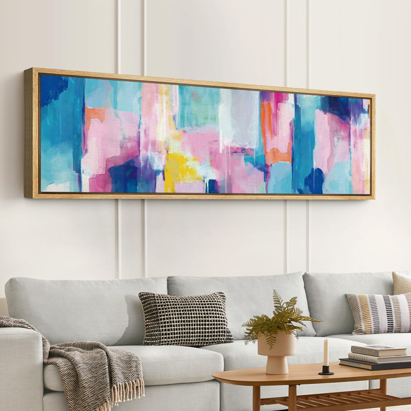 Art moderne abstrait vibrant, H 20 po x l 60 po, Natural