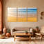 Plage, vagues de sable, océan, ciel, horizon, coucher de soleil, ensemble de 3 impressions sur toile-894915431