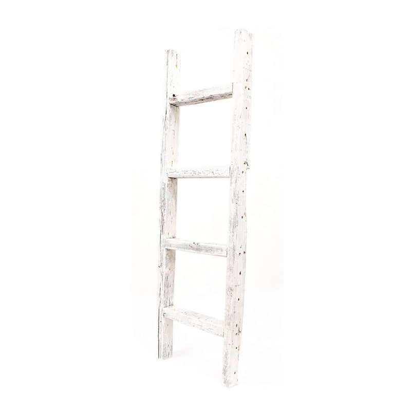 4 Step Rustic White Wood Ladder Shelf, Rustic White