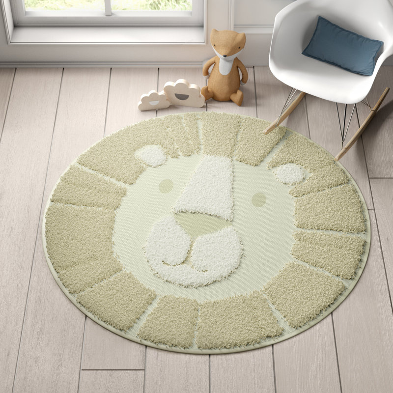 Tapis rond à poils longs Levant Lion, Tanné