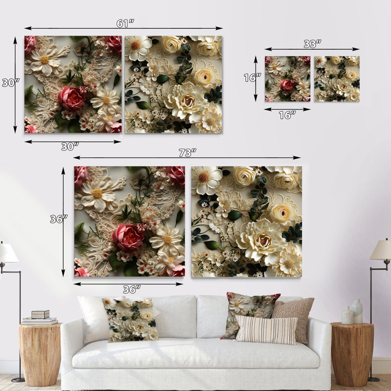 Ashington - Floral Acrylic Wall Art Glass Set Of 2, 16" H x 33" W
