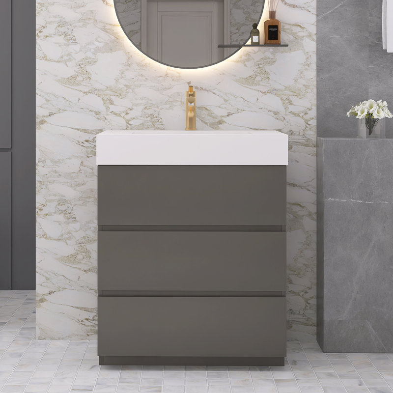 Codero 29.9'' Single Bathroom Vanity with Solid Surface Top, White, Gray