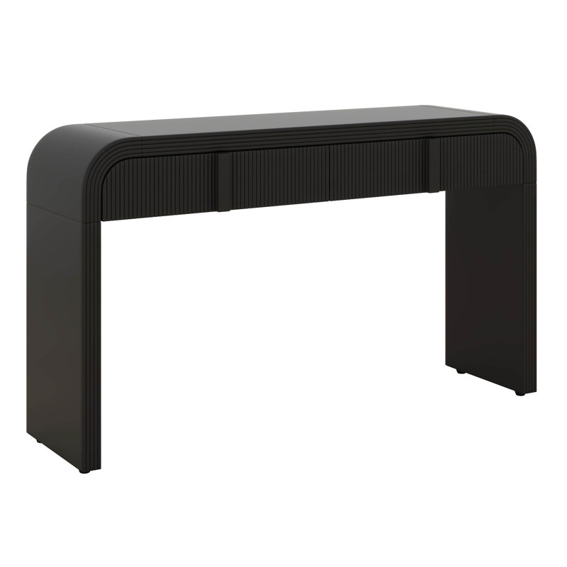 Console avec 2 tiroirs de rangement, table d'entrée moderne à silhouette arrondie, Noir