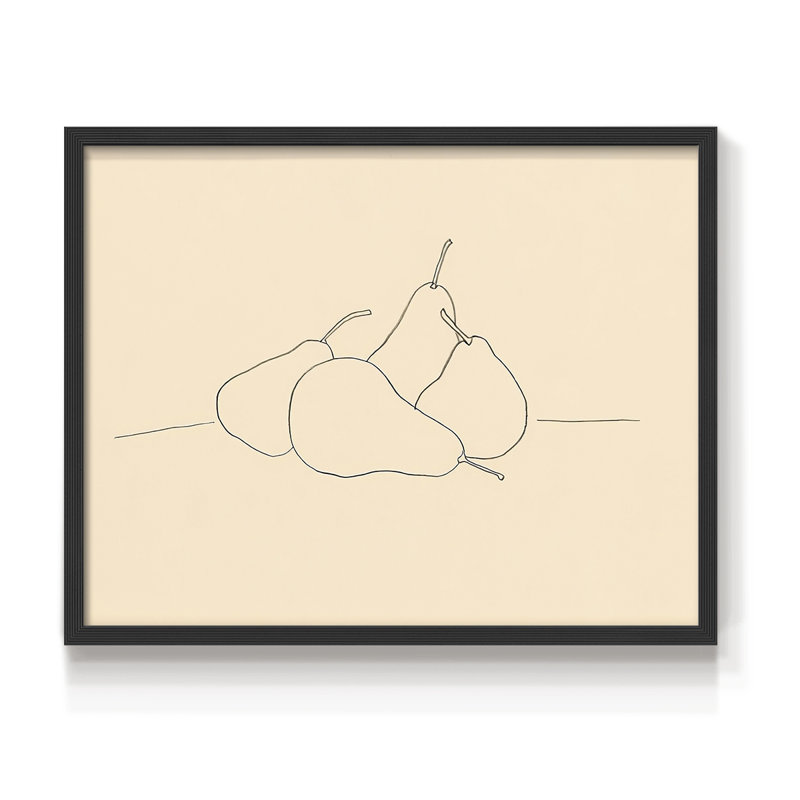 Dessin au trait de fruits III - reproduction encadrée, H 8 po x l 10 po, Noir, noir, noir, noir