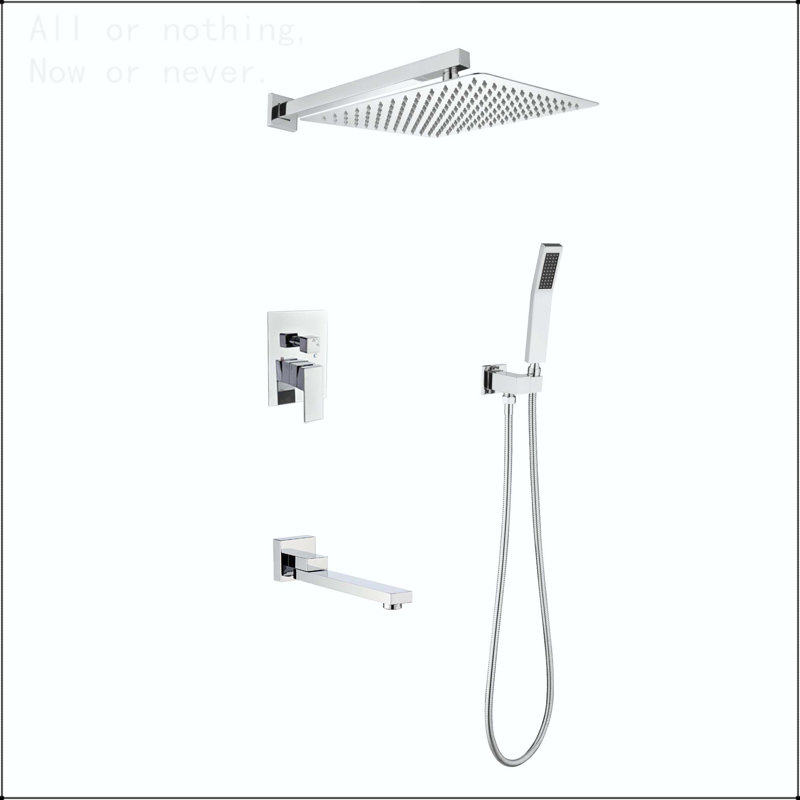 12-Inch Wall Mounted Rain Shower System with Handheld and Tub Spout, Chrome