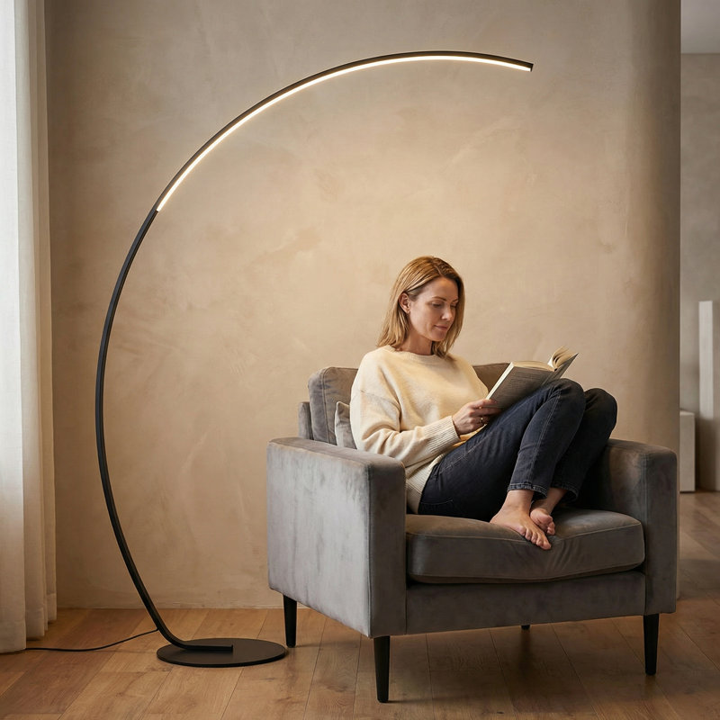 62.99-Inch LED Arch Floor Lamp, Black, Black