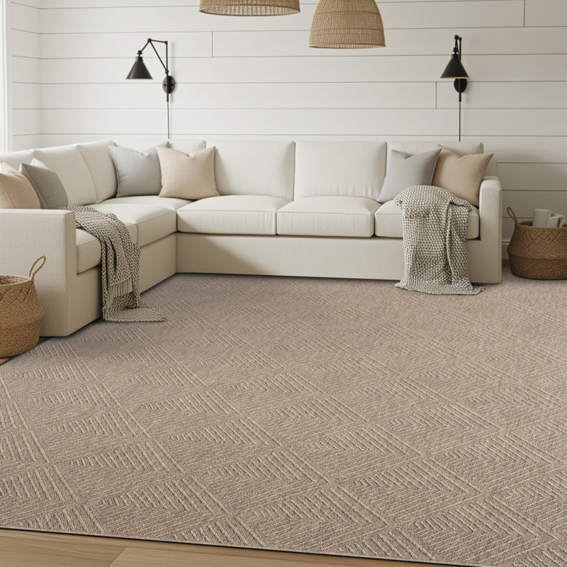 Brenly Geometric Machine Washable Non Skid Indoor Area Rug - Brown, Rectangle 8'10" x 12'2"