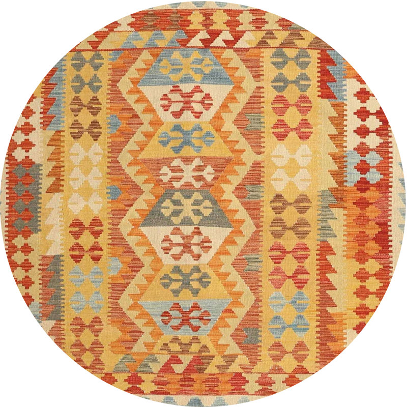 Tapis orange/jaune/vert contemporain Sukhraj, Rond 6 pi