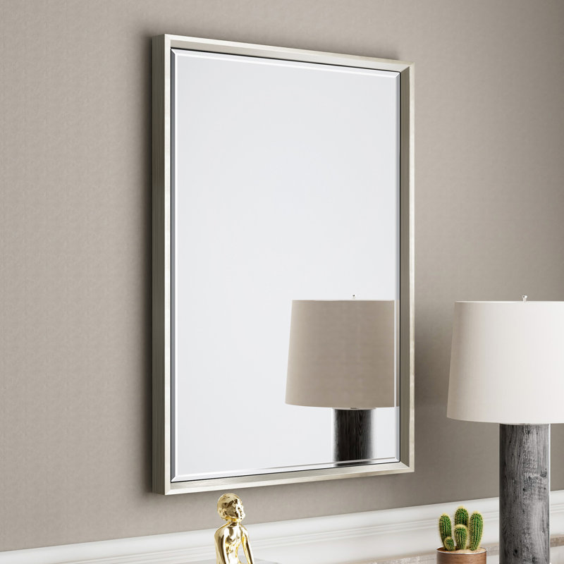 Miroir de salle de bain rectangulaire biseauté Lohoski avec cadre en aluminium mince, Nickel brossé, 30 po x 22 po