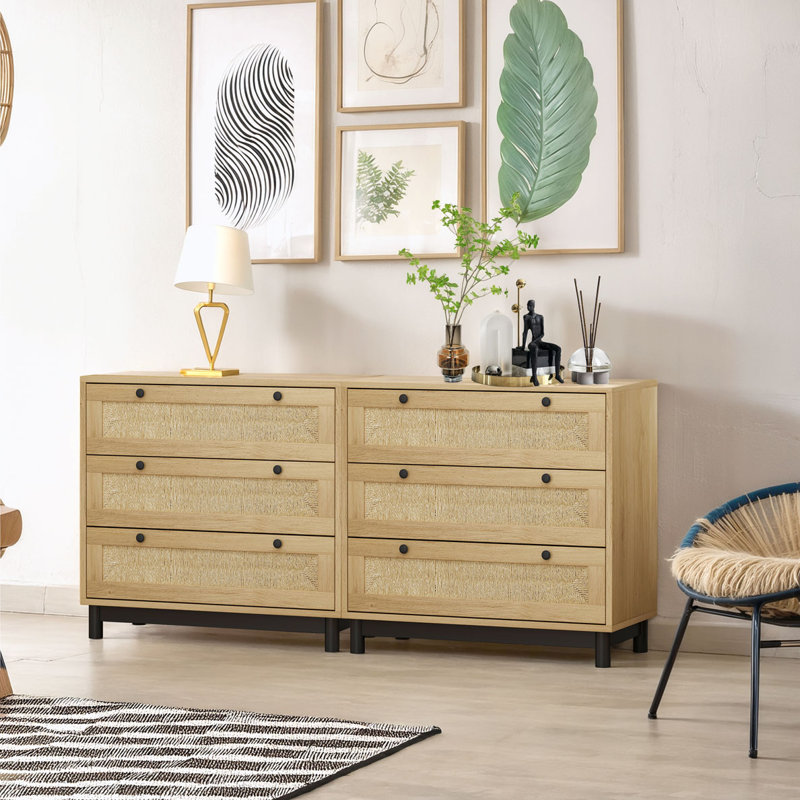 Storage Chest with 3-Drawers,Set of 2, Oak
