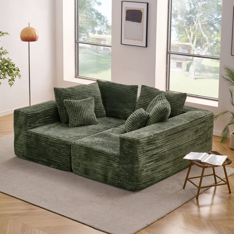 Chaise longue modulaire, rouleau de compression, aucun assemblage requis, flanelle revêtue de ressorts ensachés pour le salon, vert