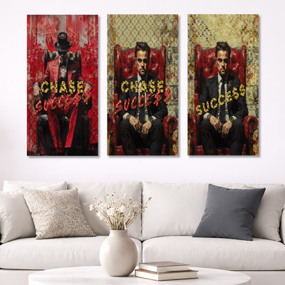 Red Dicaprio Sophisticate Chase the Success I – Woodland 3 Piece Metal Wall Decor