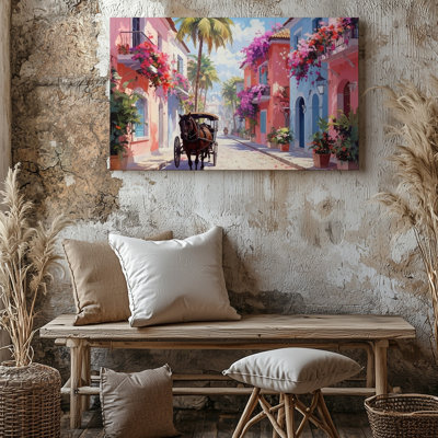 Charming Street Carriage Canvasvibrant Tropical Town Art Canvas Wall Art Ready To Hang Gallery Wrapped Home Decor Modern Design Decor