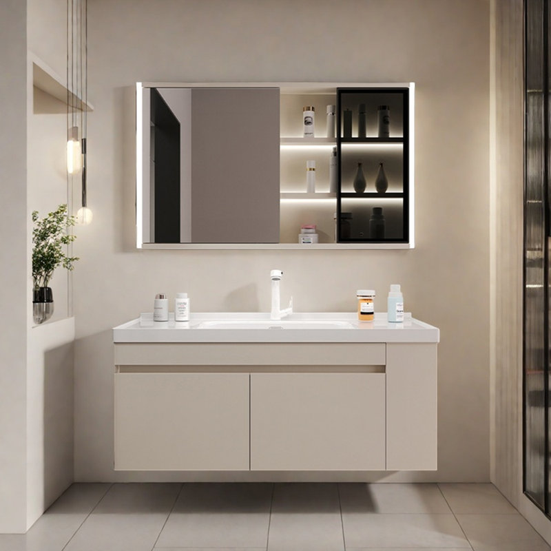 Armoire de salle de bain minimaliste de style crème