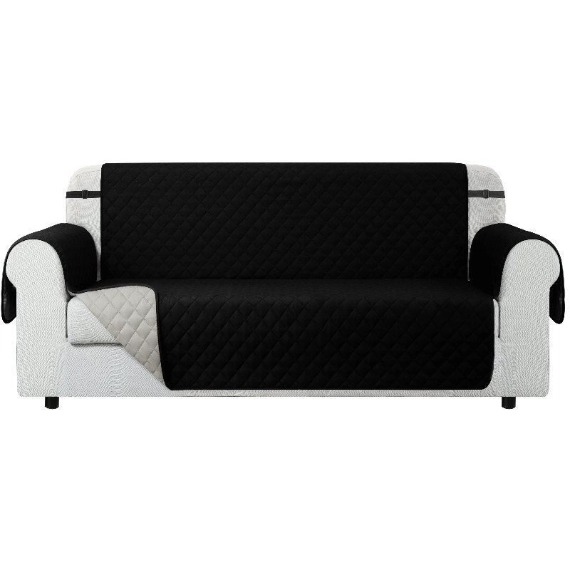 Housse pour causeuse à coussins carrés réversible et antidérapante, Microfibre noire / microsuède